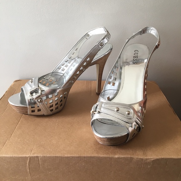 Guess Silver Leather Platform Heels - Picture 4 of 7